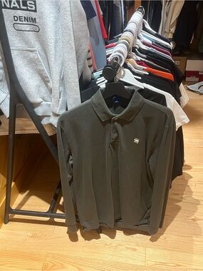 G-Star Long Sleeve Polo Shirt in Dark Green
